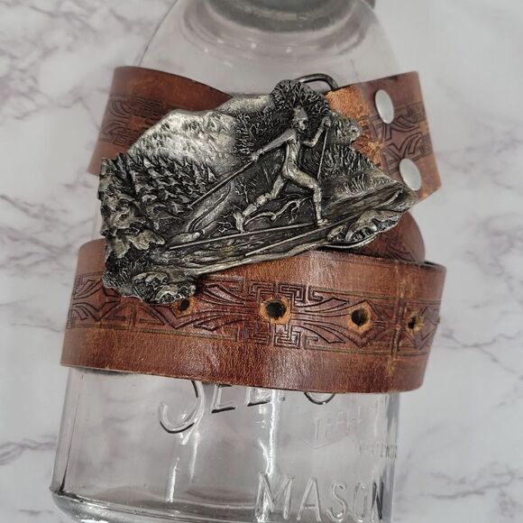 Bergamot Brass Works Vintage 70s Ski 2D Buckle & Leather Belt Men's - Picture 1 of 13